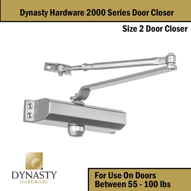 Dynasty Hardware Door Closer, Commercial Hydraulic Closer, Self-Closing, Spring Size 2, Surface Mount, Sprayed Aluminum, Series 2000 - Image 2